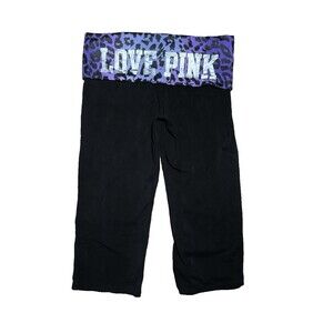 Y2K Victoria's Secret LOVE PINK Fold Over Yoga Capri Purple Leopard 2011 Large